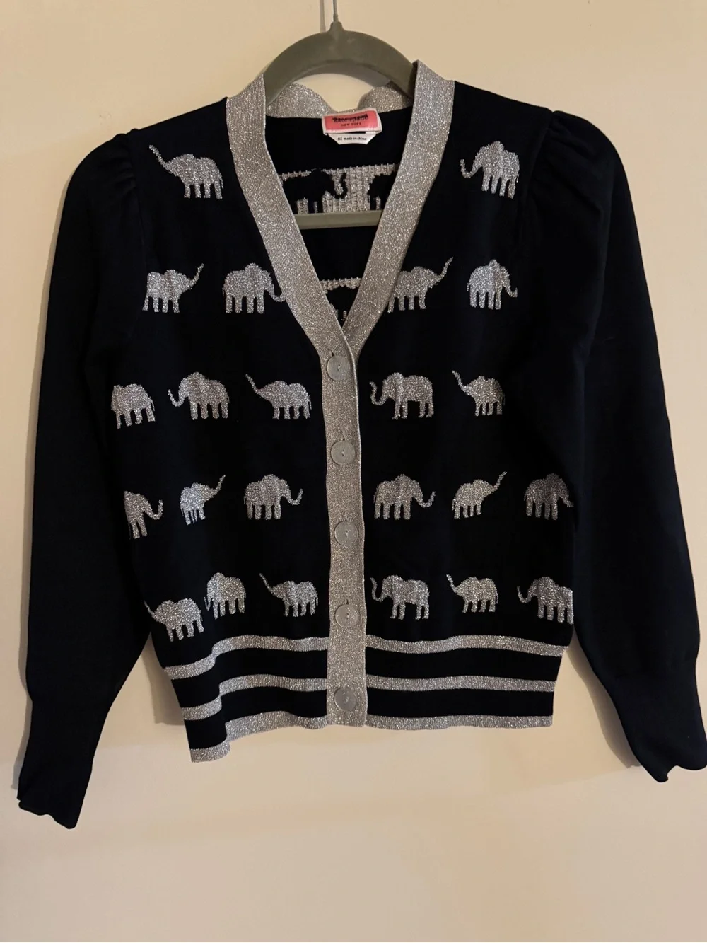 kate spade Black V-Neck Cardigan with Silver Elephant Motif- send an offer ❤️